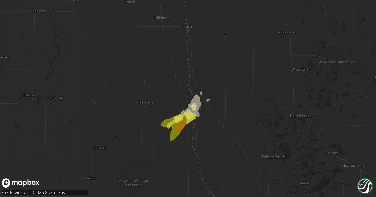 Hail map in Fargo, ND on June 14, 2018