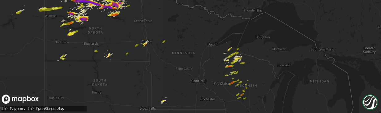 Hail map in Minnesota on June 14, 2018