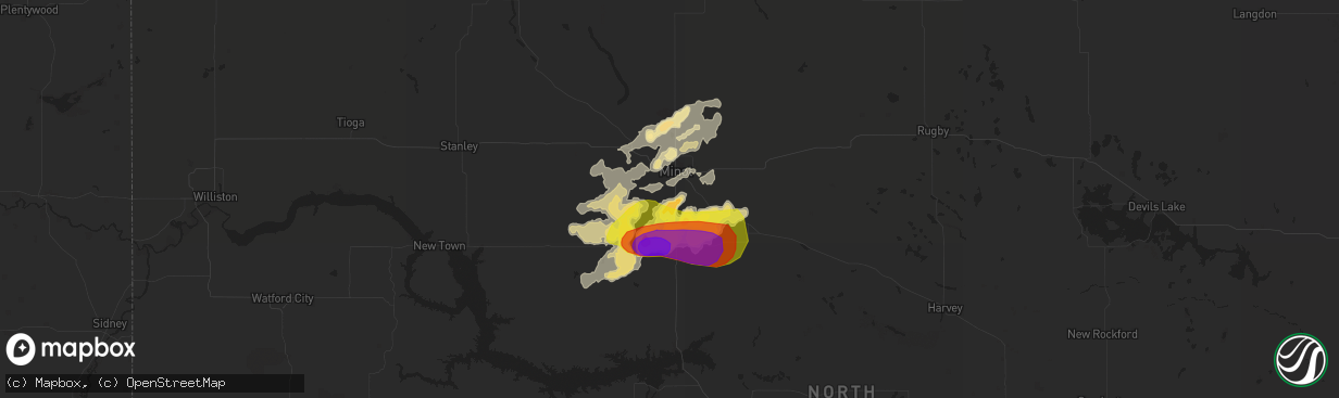 Hail map in Minot, ND on June 14, 2018