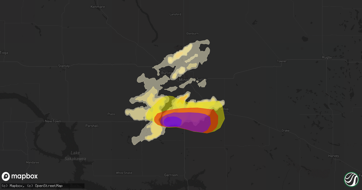 Hail map in Minot, ND on June 14, 2018