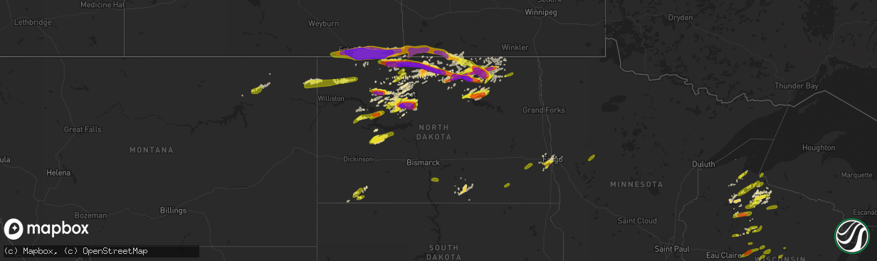 Hail map in North Dakota on June 14, 2018