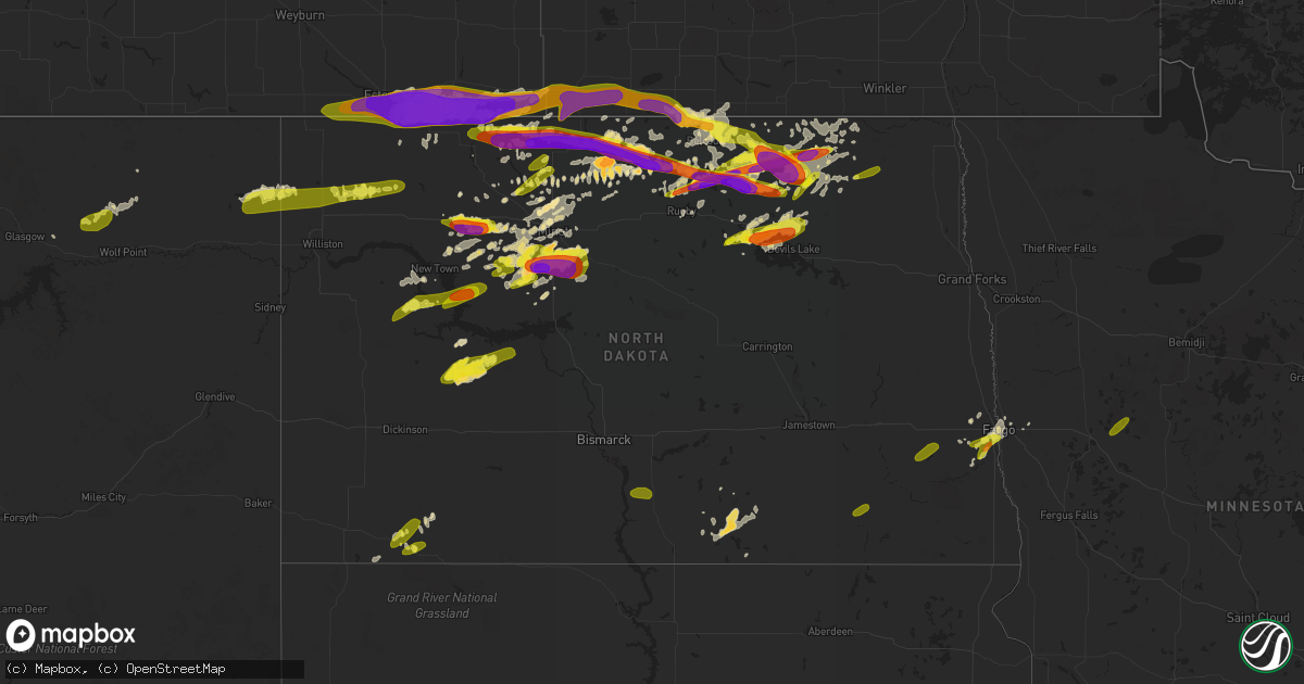 Hail map in North Dakota on June 14, 2018