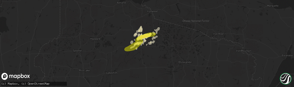 Hail map in Park Falls, WI on June 14, 2018