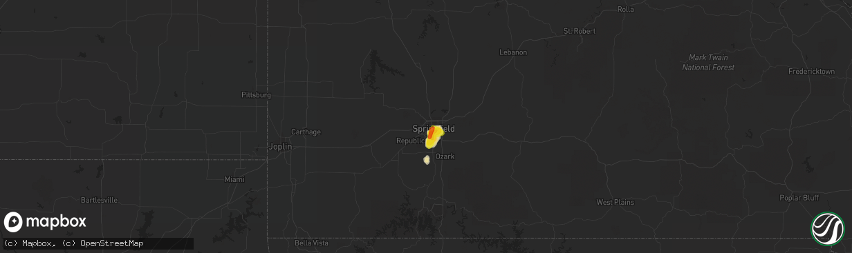 Hail map in Springfield, MO on June 14, 2018