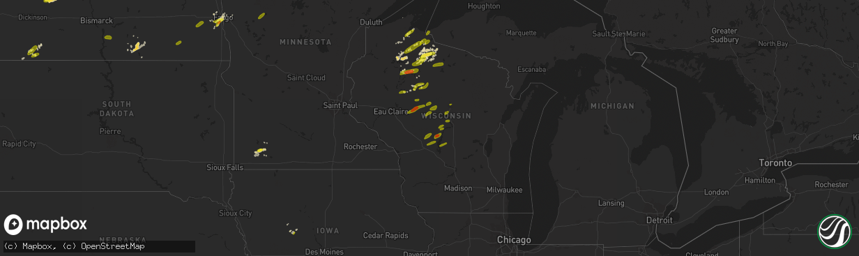 Hail map in Wisconsin on June 14, 2018