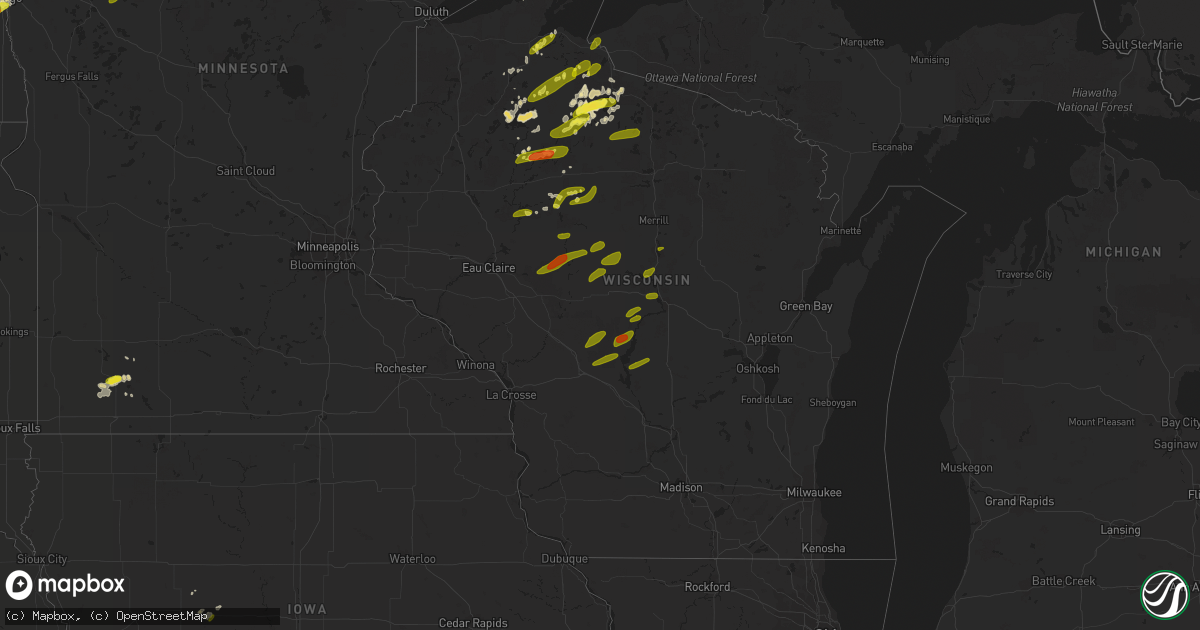 Hail map in Wisconsin on June 14, 2018