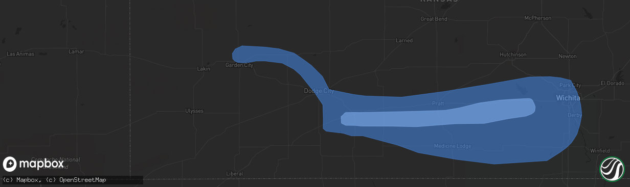 Hail map in Dodge City, KS on June 14, 2019