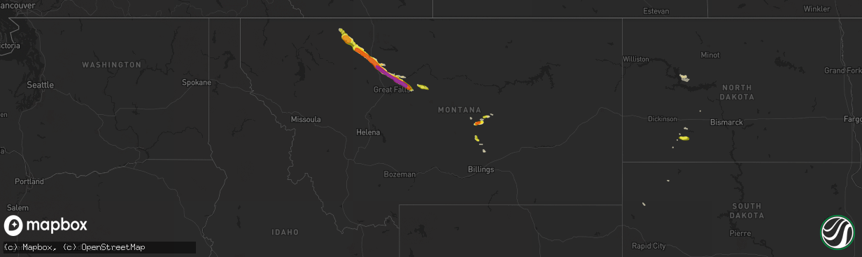 Hail map in Montana on June 14, 2019