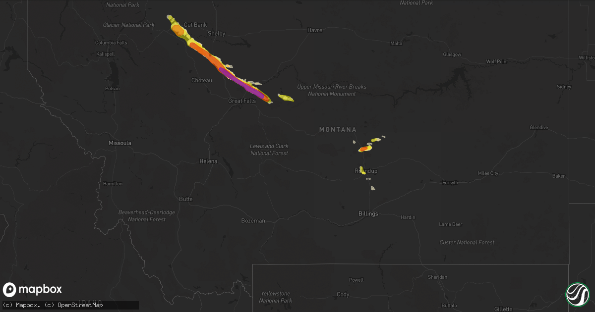Hail map in Montana on June 14, 2019