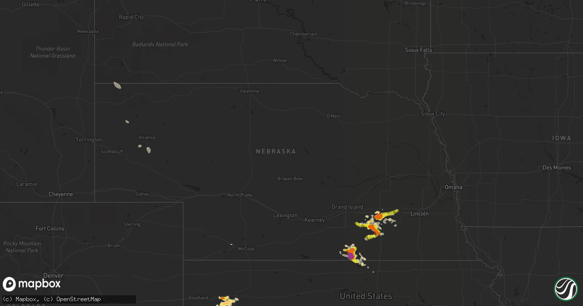 Hail map in Nebraska on June 14, 2019