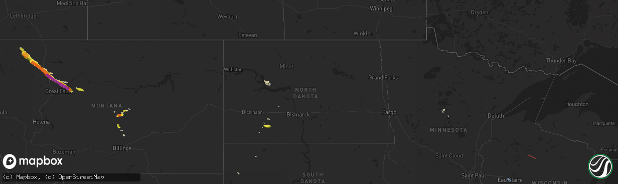 Hail map in North Dakota on June 14, 2019