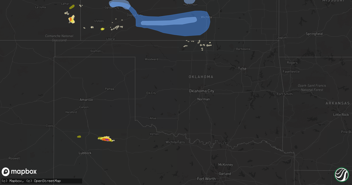 Hail map in Oklahoma on June 14, 2019