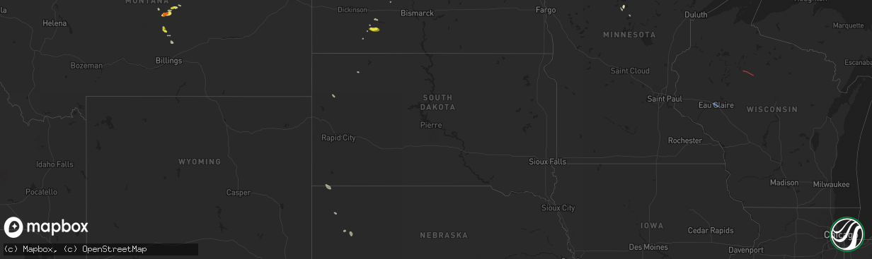 Hail map in South Dakota on June 14, 2019