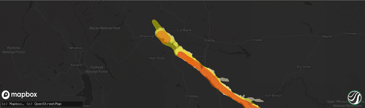 Hail map in Valier, MT on June 14, 2019