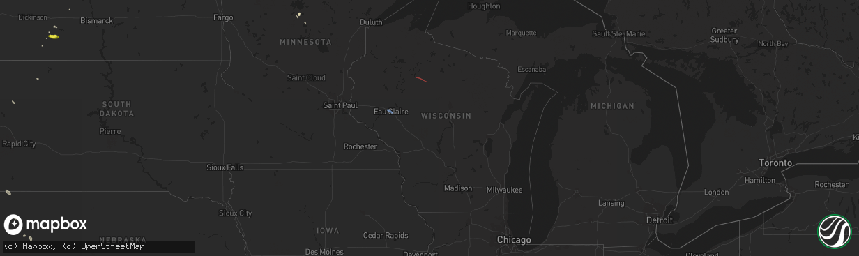 Hail map in Wisconsin on June 14, 2019