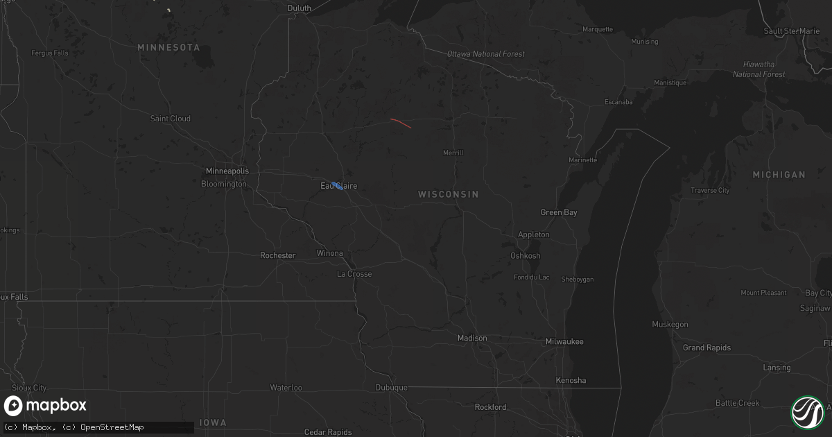 Hail map in Wisconsin on June 14, 2019