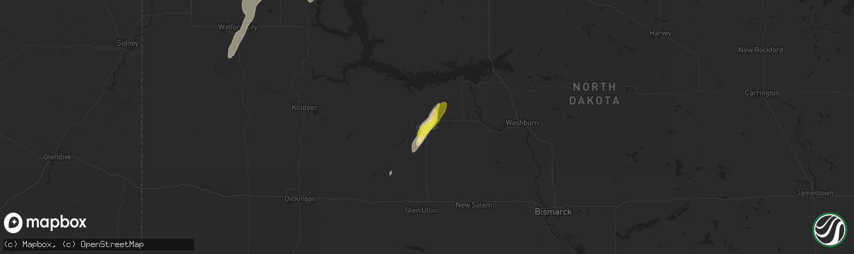 Hail map in Beulah, ND on June 14, 2020