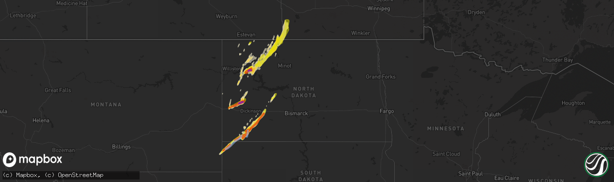 Hail map in North Dakota on June 14, 2020