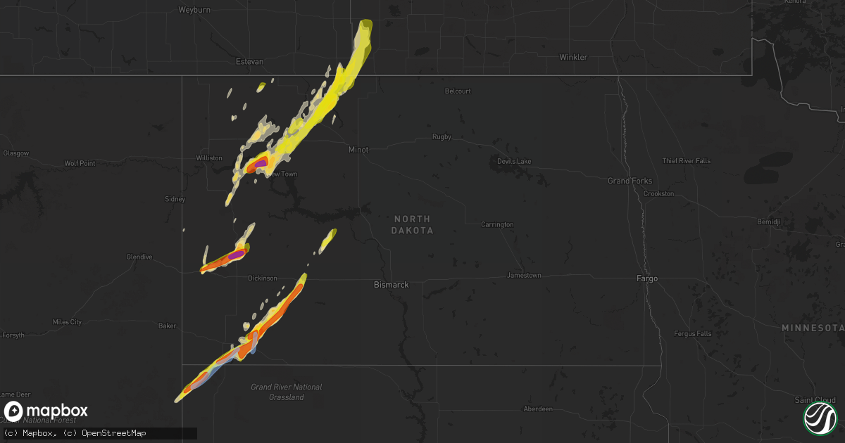 Hail map in North Dakota on June 14, 2020