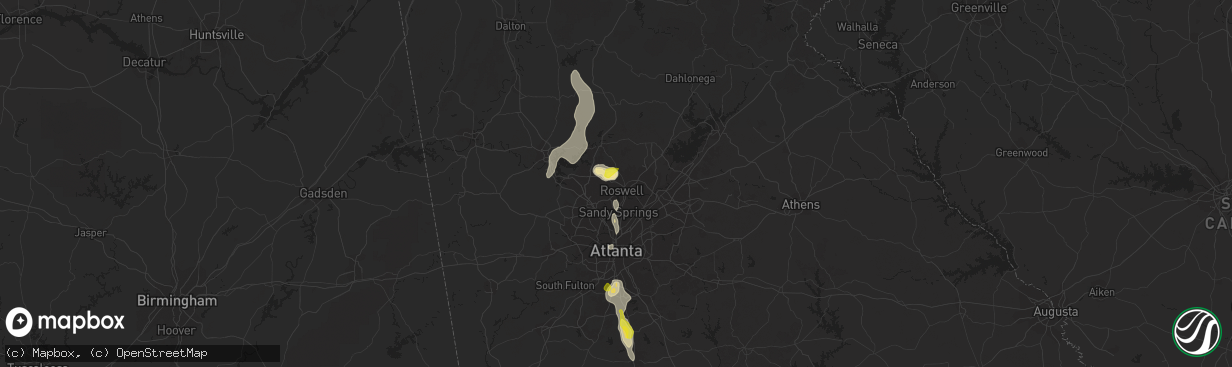 Hail map in Roswell, GA on June 14, 2020