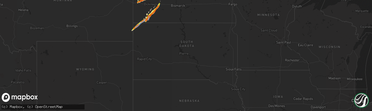 Hail map in South Dakota on June 14, 2020