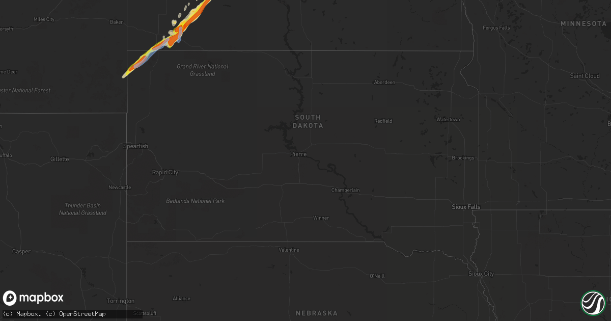 Hail map in South Dakota on June 14, 2020