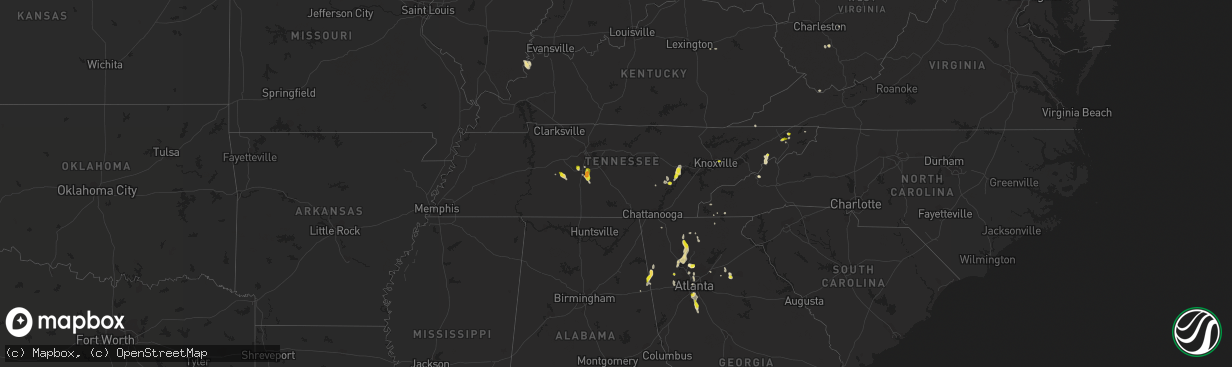 Hail map in Tennessee on June 14, 2020