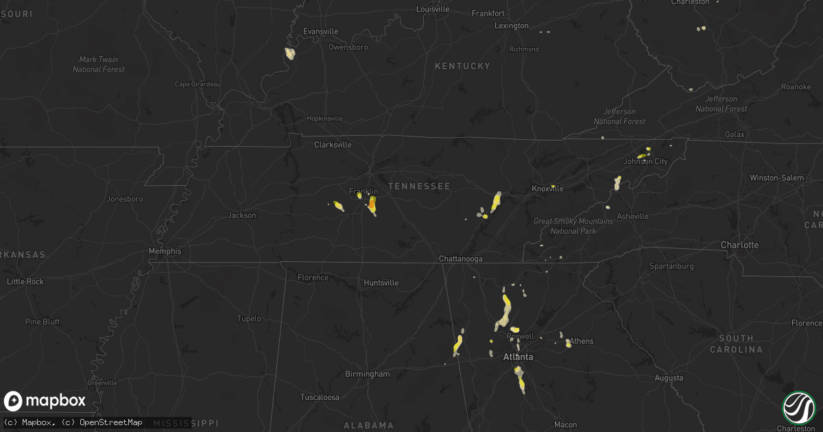 Hail map in Tennessee on June 14, 2020