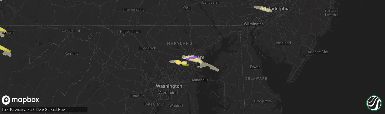 Hail map in Baltimore, MD on June 14, 2021