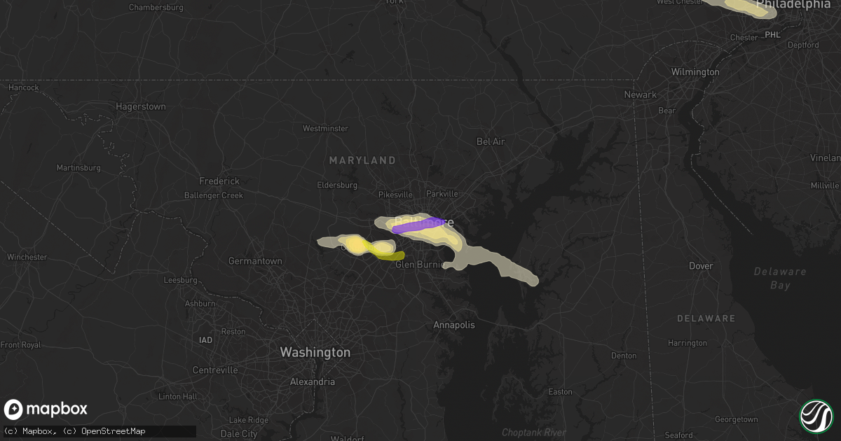 Hail map in Baltimore, MD on June 14, 2021