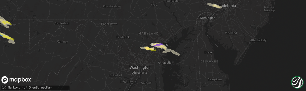 Hail map in Catonsville, MD on June 14, 2021