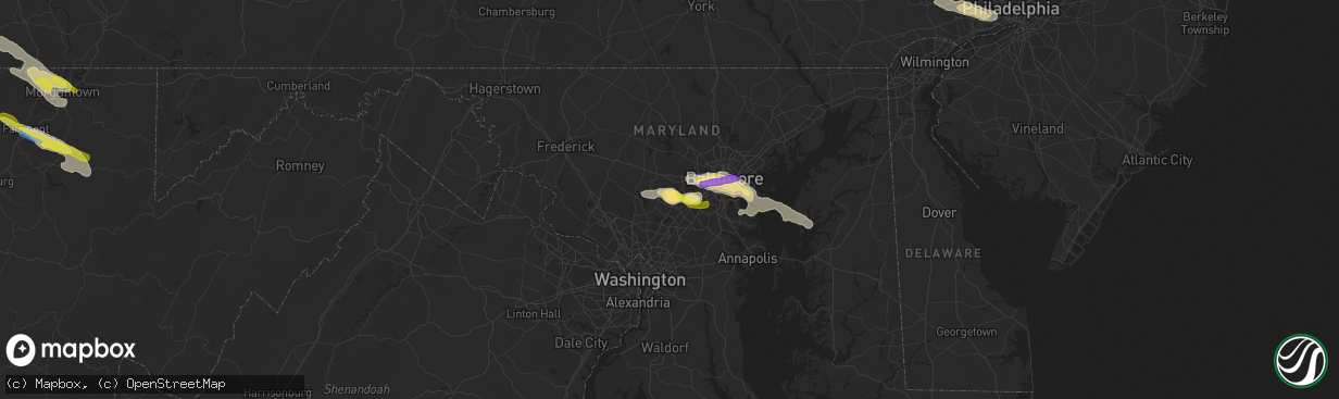 Hail map in Columbia, MD on June 14, 2021