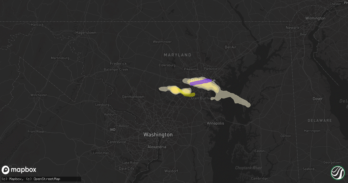 Hail map in Columbia, MD on June 14, 2021