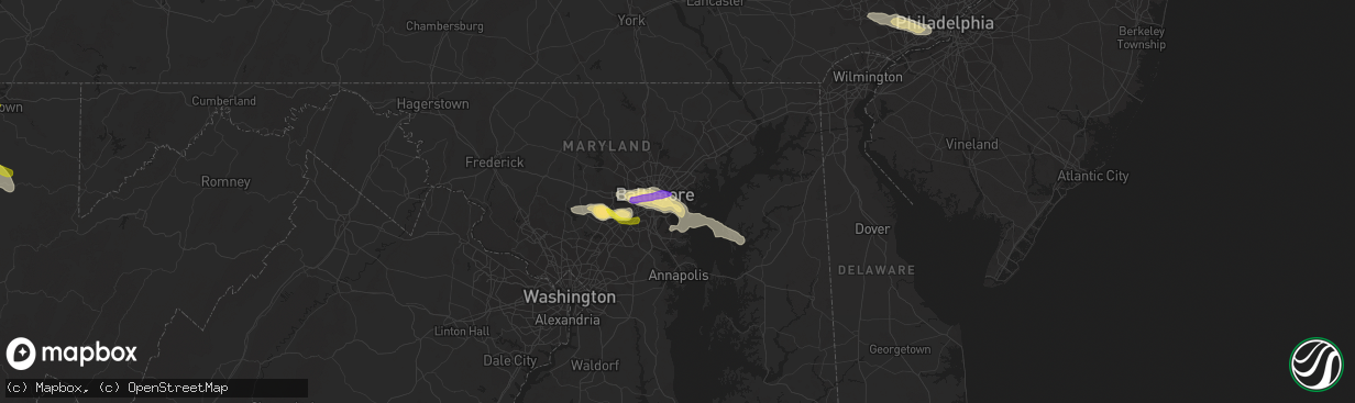 Hail map in Dundalk, MD on June 14, 2021