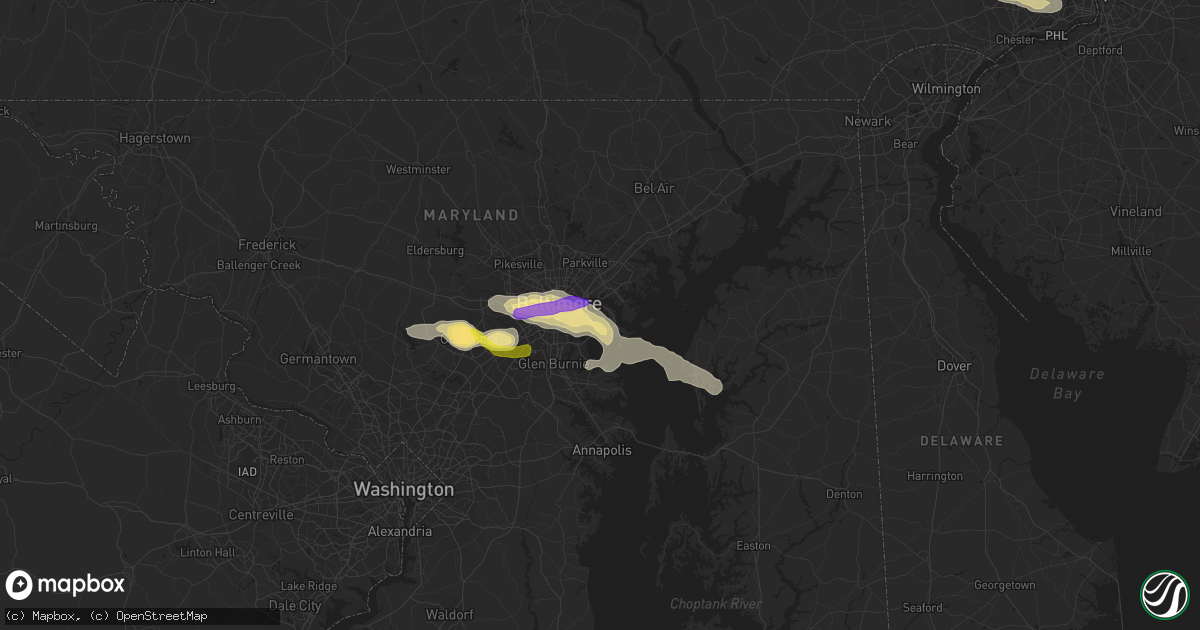 Hail map in Dundalk, MD on June 14, 2021