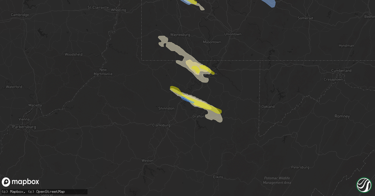 Hail map in Fairmont, WV on June 14, 2021