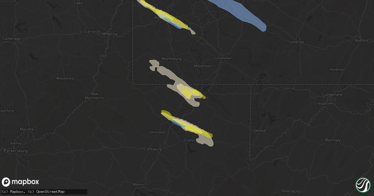 Hail map in Morgantown, WV on June 14, 2021