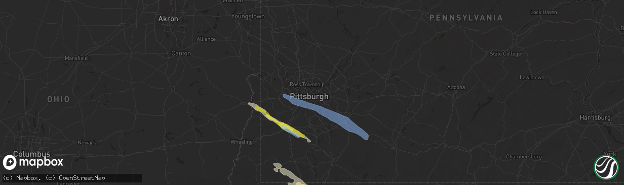 Hail map in Pittsburgh, PA on June 14, 2021