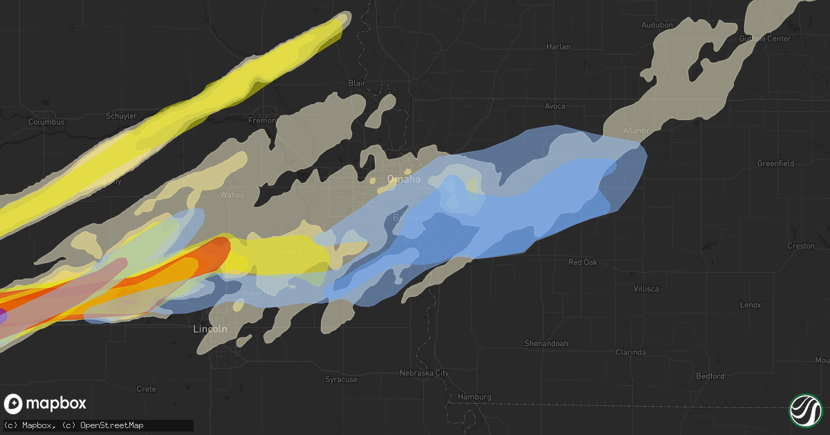 Hail map in Bellevue, NE on June 14, 2022