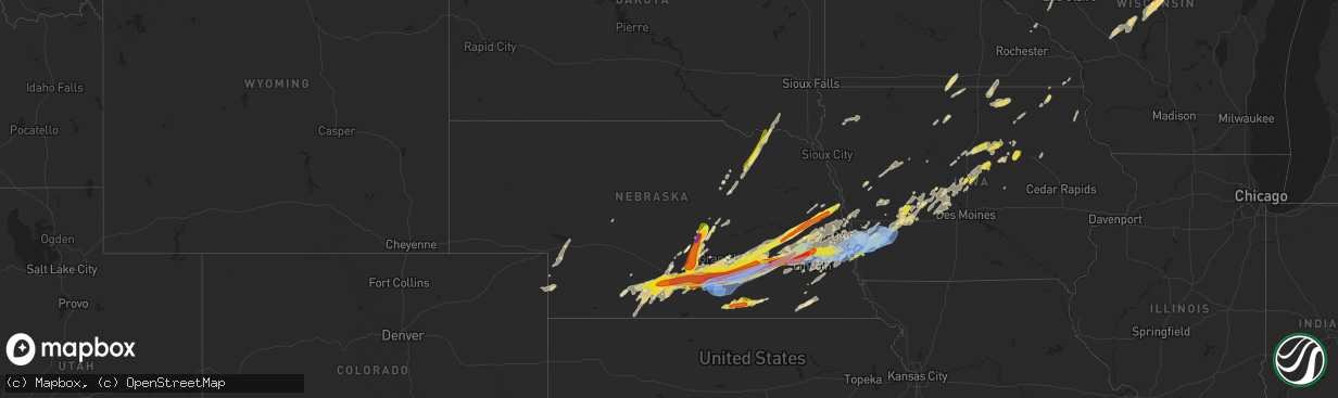 Hail map in Nebraska on June 14, 2022