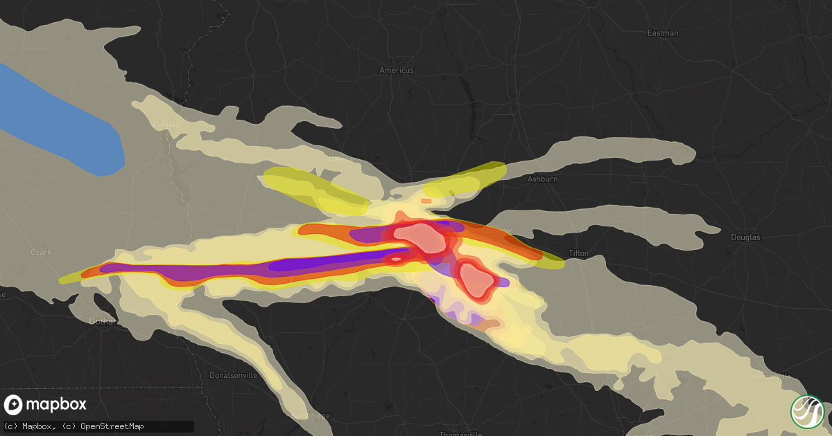 Hail map in Albany, GA on June 14, 2023