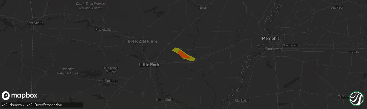 Hail map in Biscoe, AR on June 14, 2023
