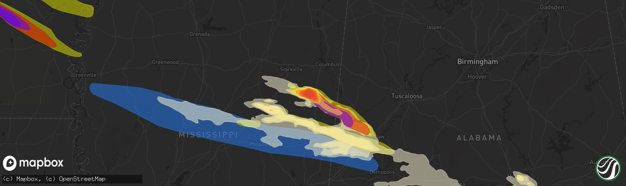 Hail map in Brooksville, MS on June 14, 2023