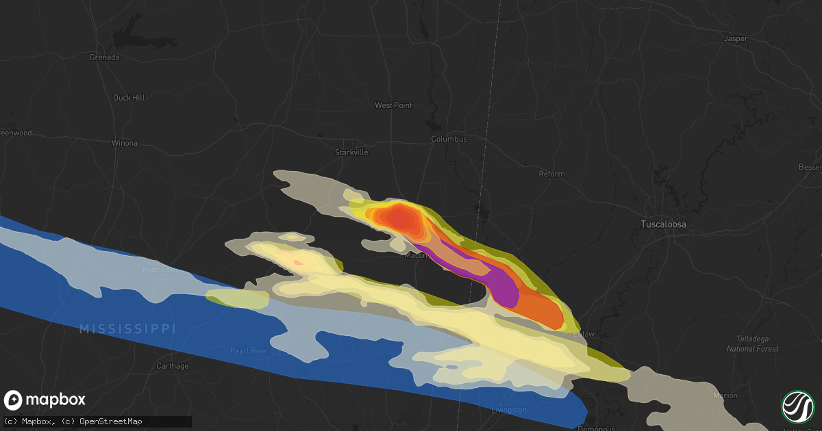 Hail map in Brooksville, MS on June 14, 2023