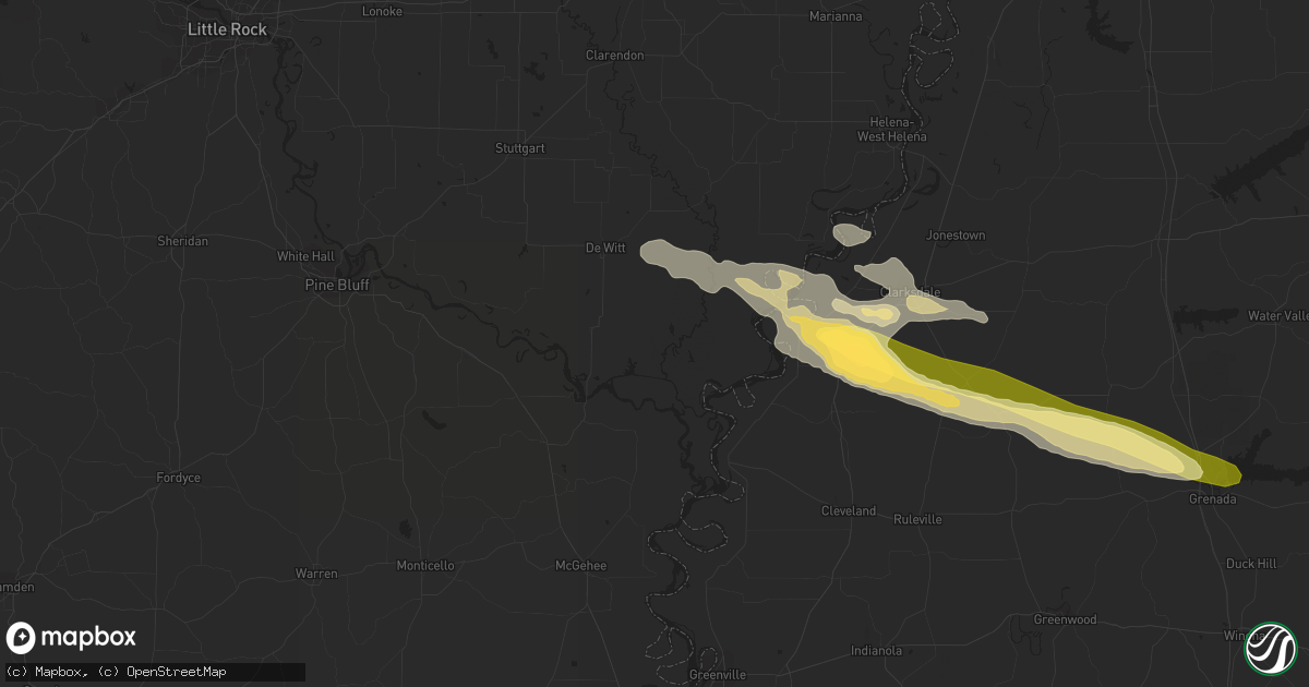 Hail map in Canehill, AR on June 14, 2023