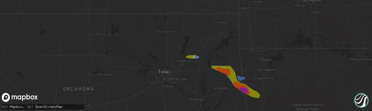 Hail map in Claremore, OK on June 14, 2023