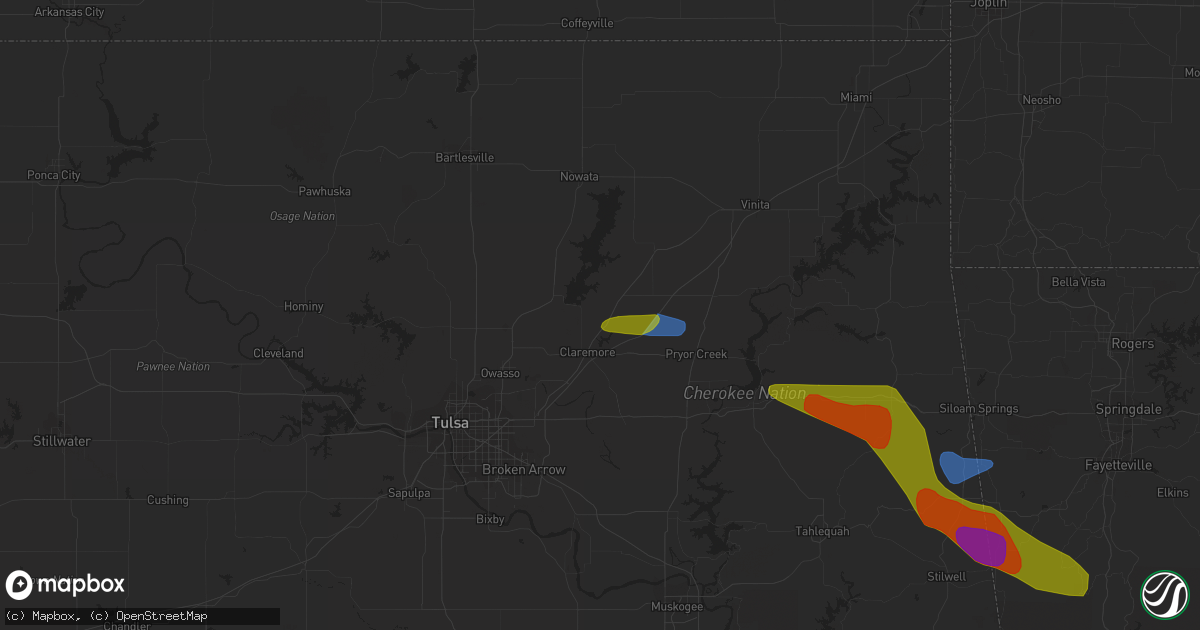 Hail map in Claremore, OK on June 14, 2023