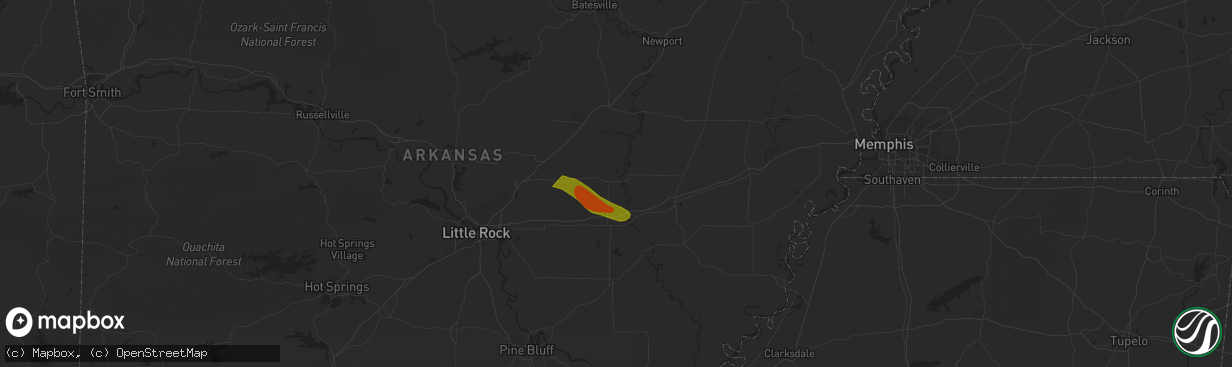 Hail map in Des Arc, AR on June 14, 2023