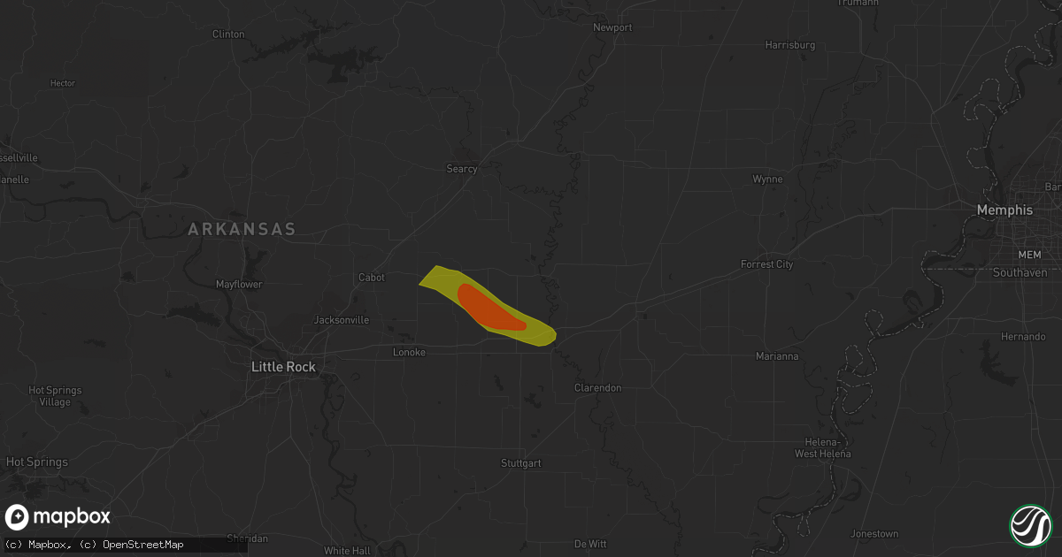 Hail map in Des Arc, AR on June 14, 2023