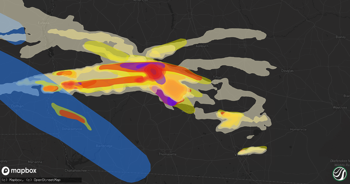 Hail map in Doerun, GA on June 14, 2023